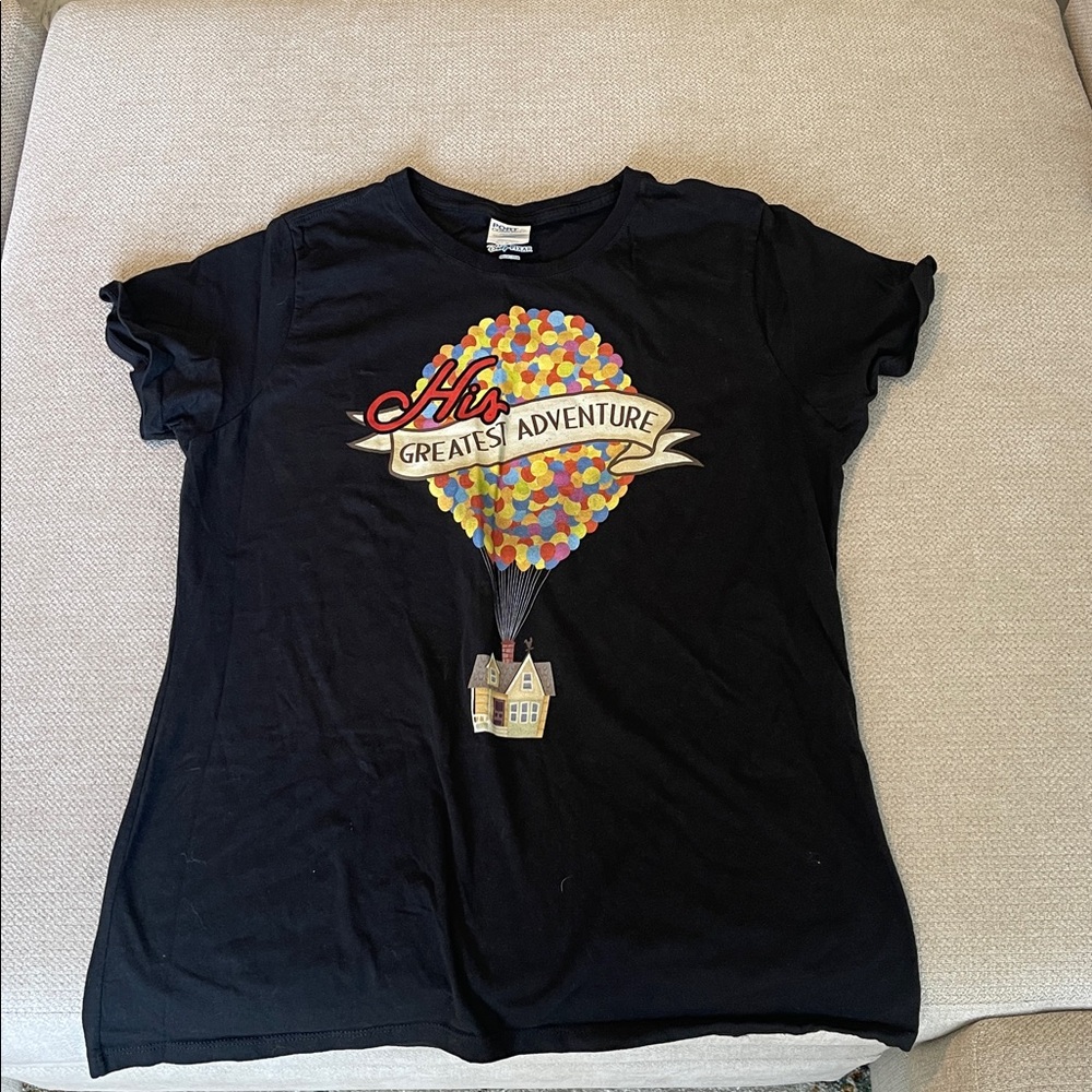 Black Graphic T-Shirt with Colorful Balloon Design